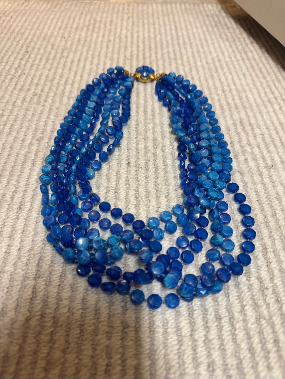 Vintage Royal Blue Multi-Strand Beaded Necklace 1960s